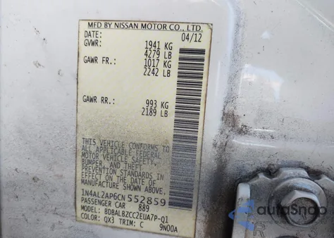 2012 Nissan Altima 2.5 S z USA, uszkodzony, nr VIN 1N4AL2AP6CN552859